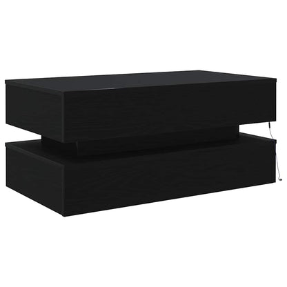 Salongbord Sofabord Svart med LED-lys Eik 90x50x40 cm