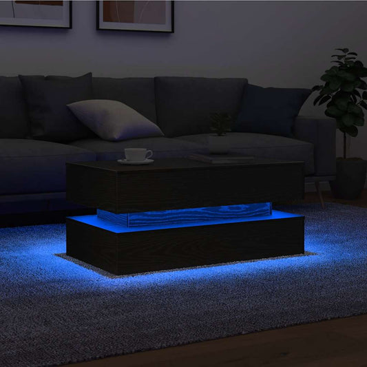 Salongbord Sofabord Svart med LED-lys Eik 90x50x40 cm