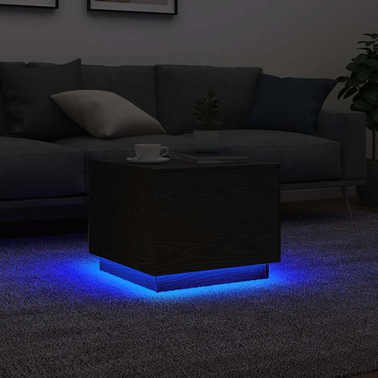 Salongbord Sofabord Svart med LED-lys Eik 50x50x40 cm