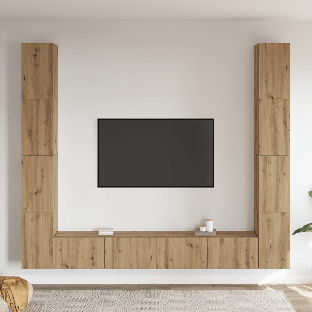 Vegghengte TV-benker 6 stk artisan eik konstruert tre