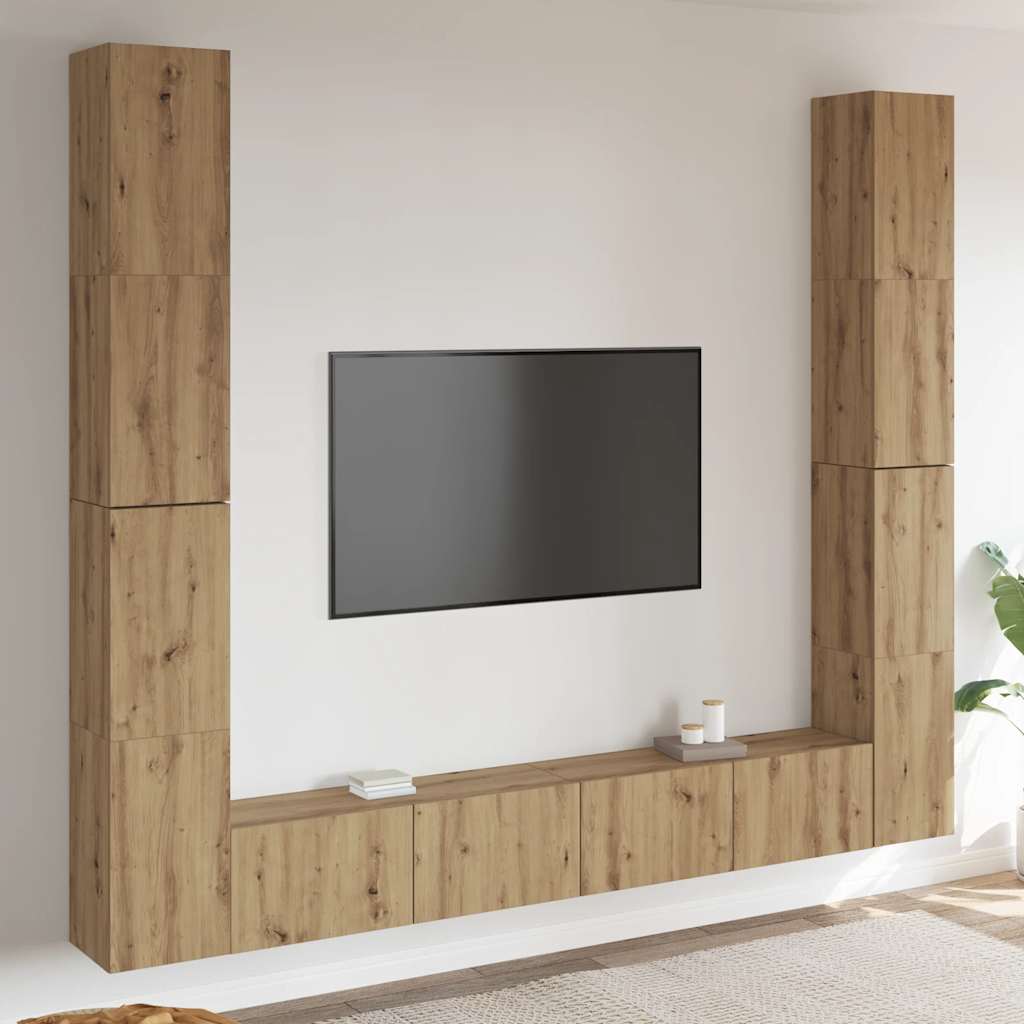 Vegghengte TV-benker 6 stk artisan eik konstruert tre