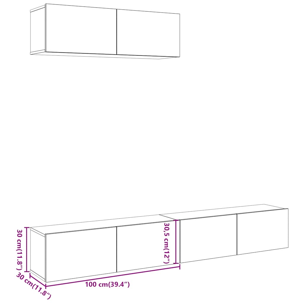 Vegghengt TV-benker 3stk gammelt tre 100x30x30cm konstruert tre