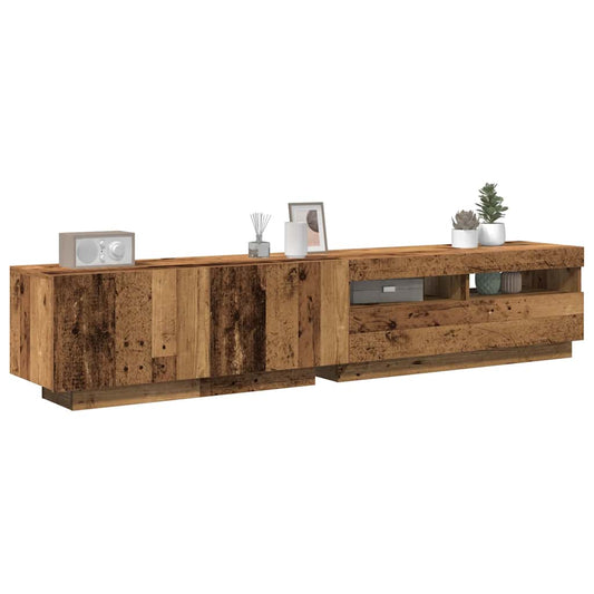 TV-Møbel Gammelt Tre TV-benk med LED-lys 200x35x40 cm