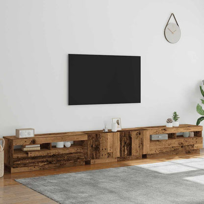 TV-Møbel Gammelt Tre TV-benk med LED-lys 300x35x40 cm