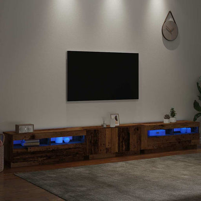 TV-Møbel Gammelt Tre TV-benk med LED-lys 300x35x40 cm
