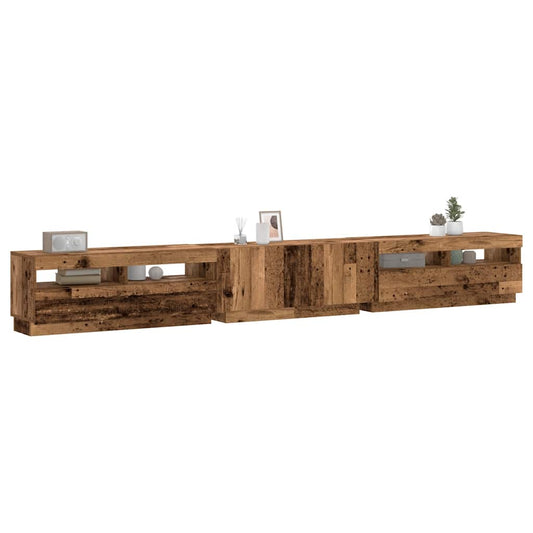TV-Møbel Gammelt Tre TV-benk med LED-lys 300x35x40 cm