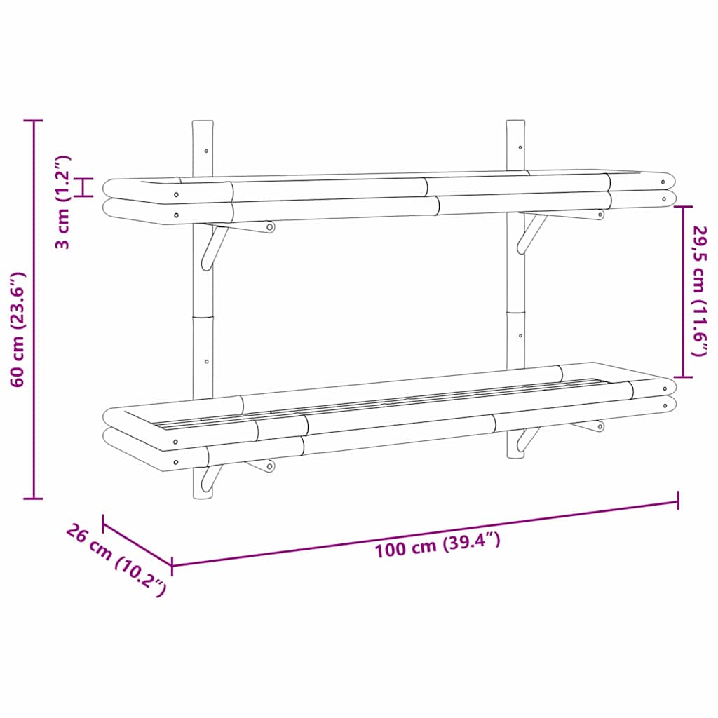 Vegghylle Brun 100 x 26 x 60 cm Bambus