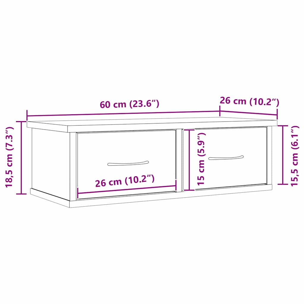 Vegghylle Svart Eik 60x26x18,5cm