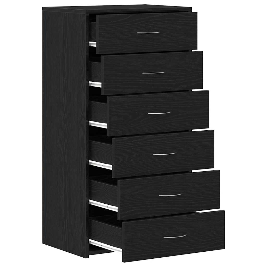 Kommode Svart Eik med 6 skuffer 50x34x96 cm