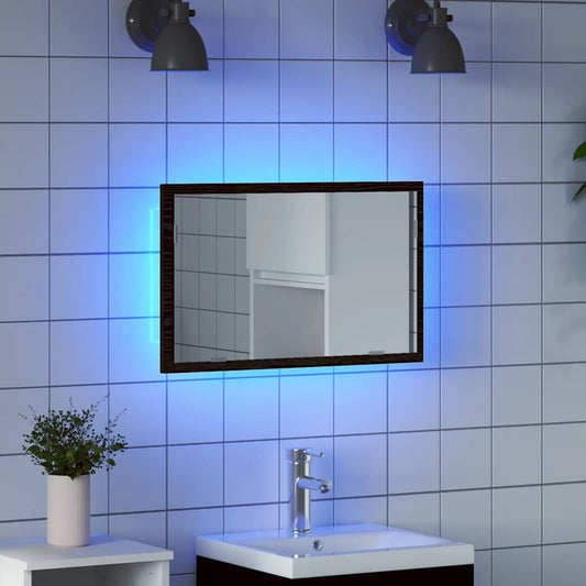 Baderomsspeil med LED-lys svart eik 60x8,5x37 cm