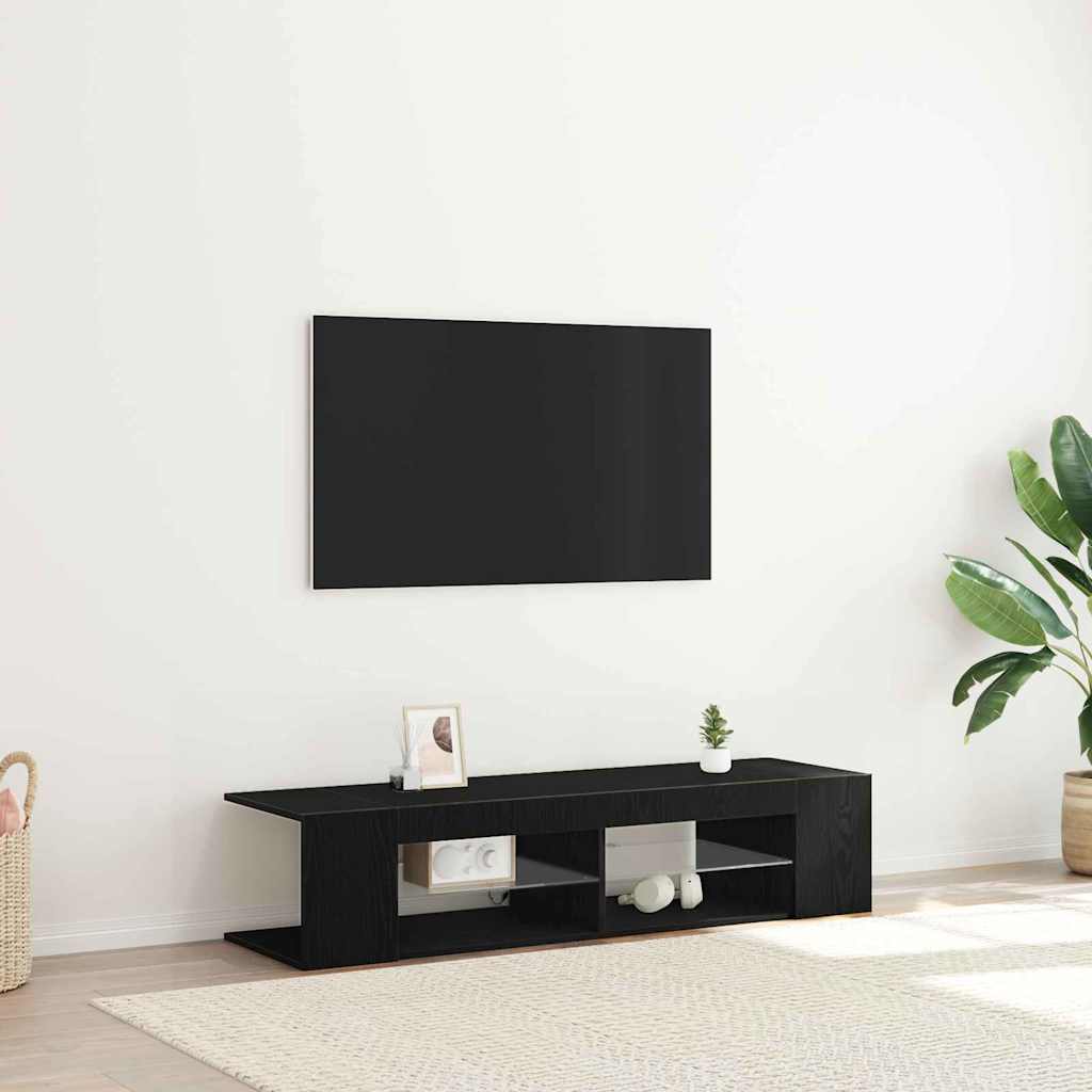 TV-Møbel Svart Eik TV-skap med LED-lys i, 135x39x30 cm, lagd av