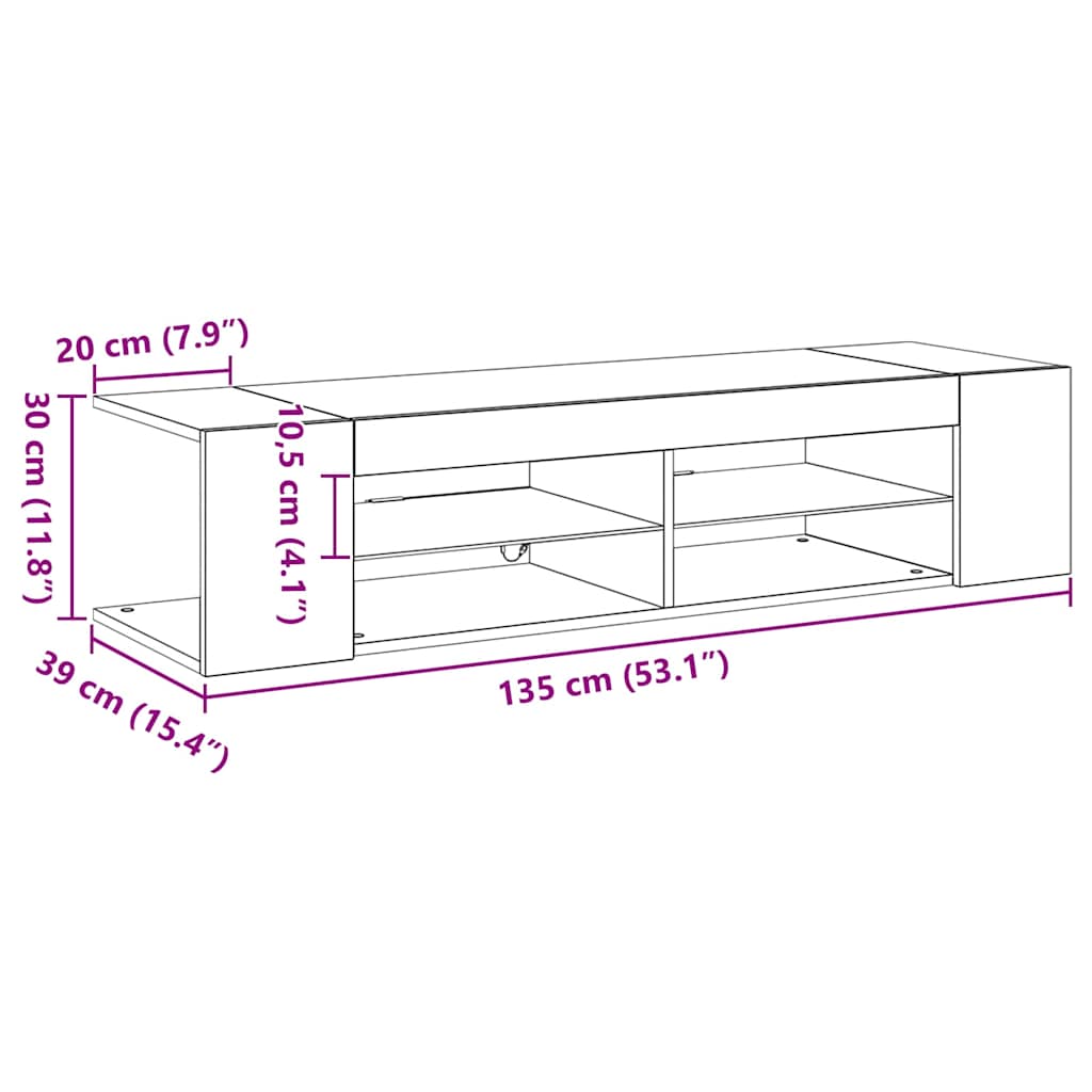 TV-Møbel Svart Eik TV-skap med LED-lys i, 135x39x30 cm, lagd av