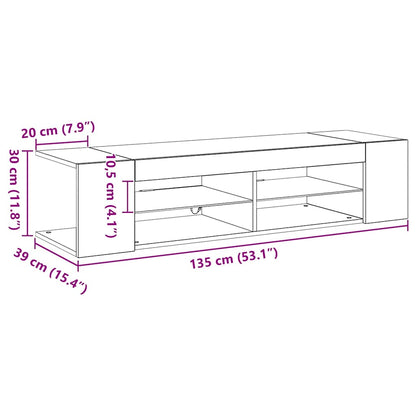 TV-Møbel Svart Eik TV-skap med LED-lys i, 135x39x30 cm, lagd av