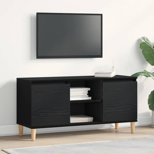 TV-Møbel Svart Eik TV-benk med trebein 102x35x50 cm