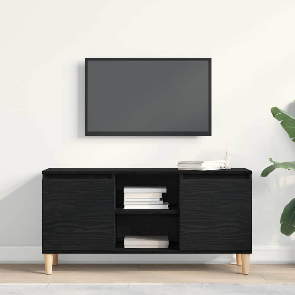TV-Møbel Svart Eik TV-benk med trebein 102x35x50 cm