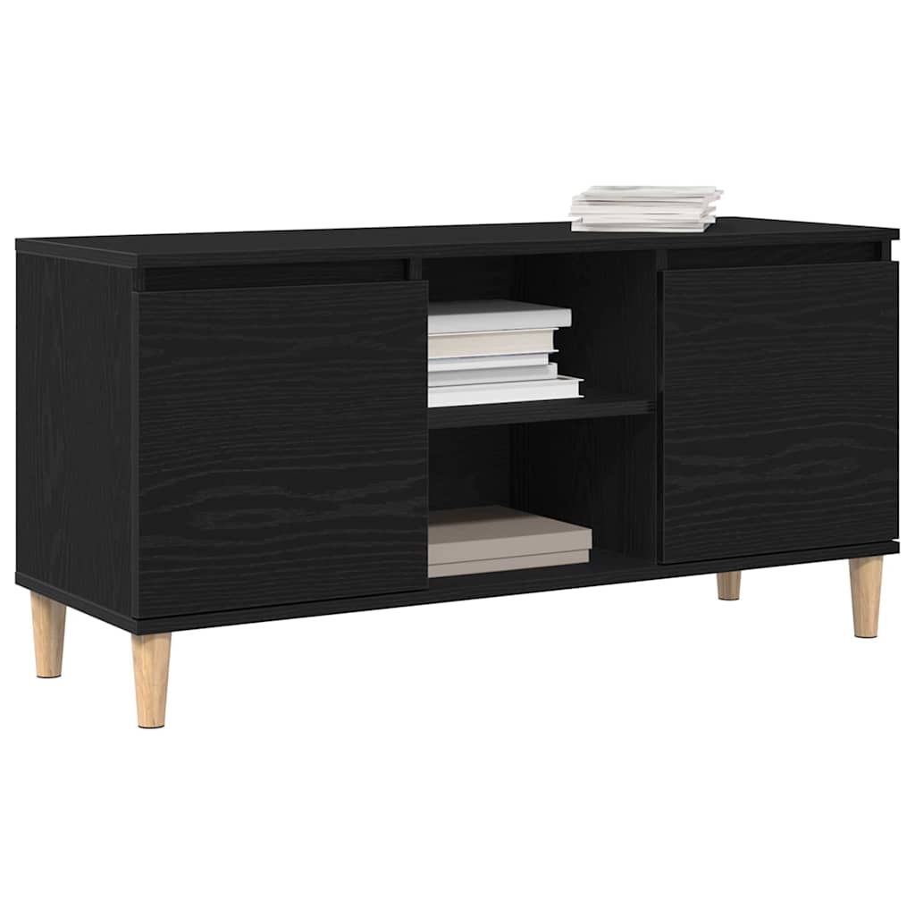 TV-Møbel Svart Eik TV-benk med trebein 102x35x50 cm