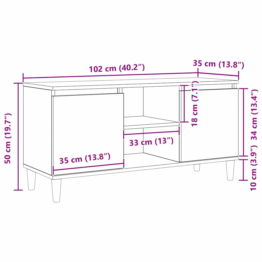 TV-Møbel Svart Eik TV-benk med trebein 102x35x50 cm