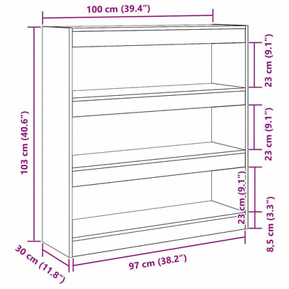 Bokhylle Brun Romdeler - Rustikk Tre - 100x30x103cm -