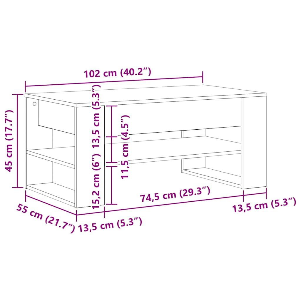 Salongbord Sofabord Artisan Eik bord 102x55x45 cm