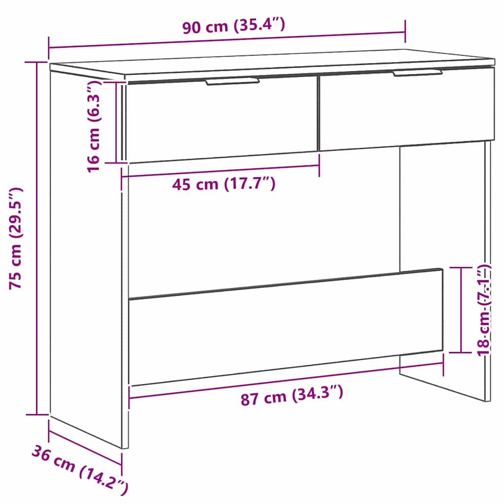 Avlastningsbord konsollbord Svart Eik 90x36x75 cm