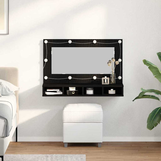 Baderomsspeil LED Speilkabinett i Svart Eik - 90x31.5x62 cm