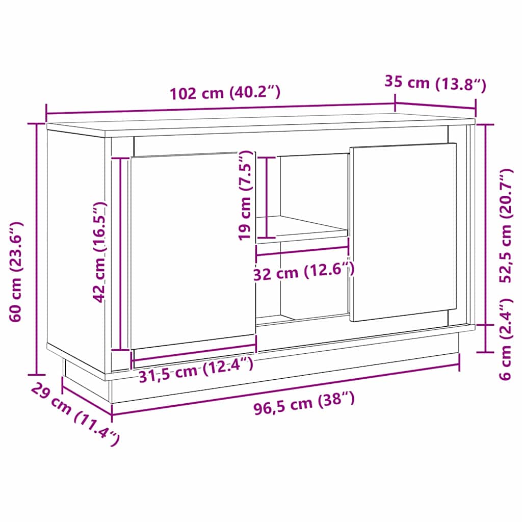 Skjenk Svart Eik 102x35x60 cm