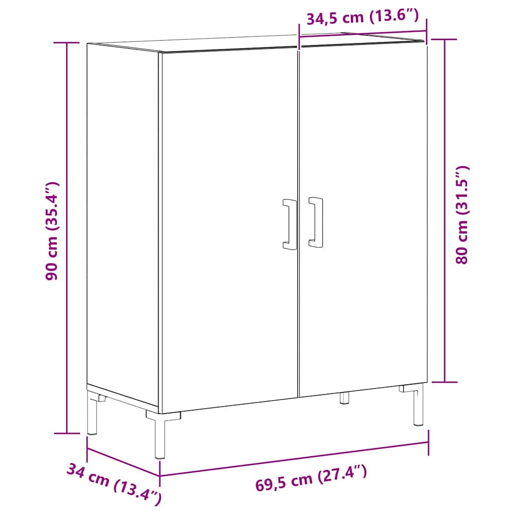 Sidebord Svart Eik 69.5 x 34 x 90 cm Konstruert tre