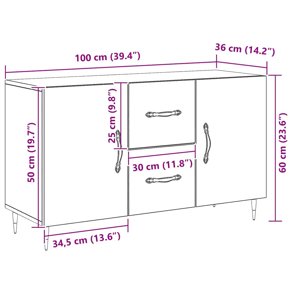 Skjenk Svart Eik 100x36x60 cm