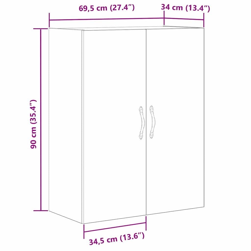 Veggskap Svart Eik 69,5x34x90 cm