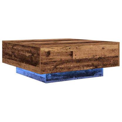 Salongbord Sofabord Tre med LED-lamper Gammelt Tre 80x80x31 cm