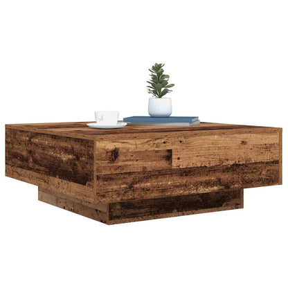Salongbord Sofabord Tre med LED-lamper Gammelt Tre 80x80x31 cm