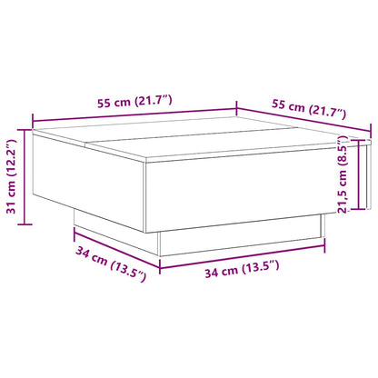 Salongbord Sofabord Tre med LED-lamper Gammelt Tre 80x80x31 cm