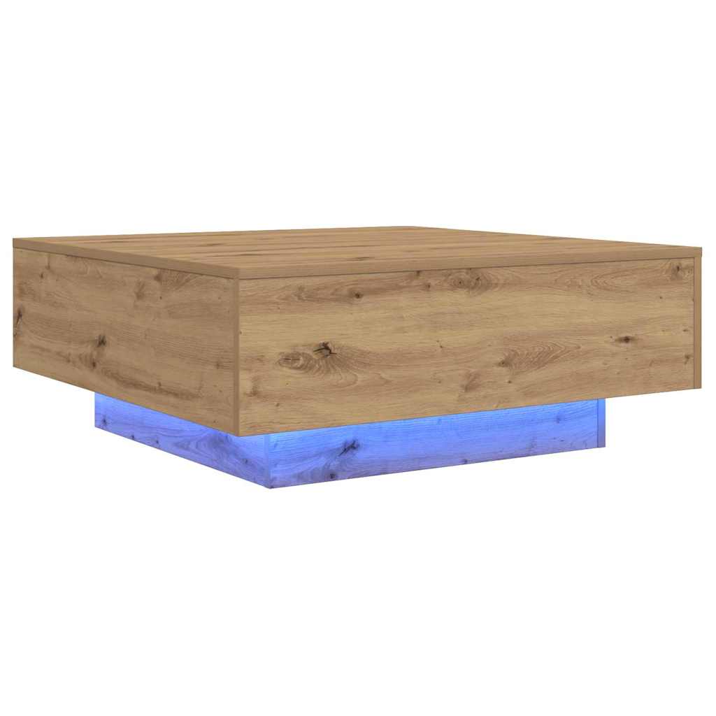 Salongbord Sofabord Artisan Eik med LED Lys 80x80x31 cm
