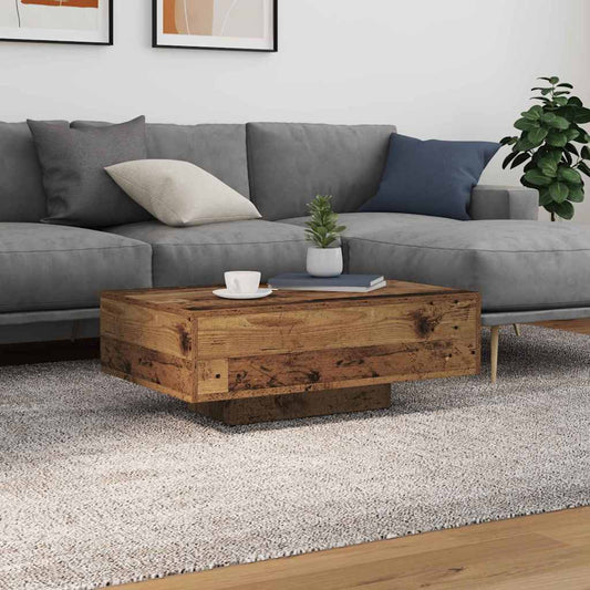 Salongbord Sofabord Tre med LED-lamper Gamle Wood 85x55x31 cm