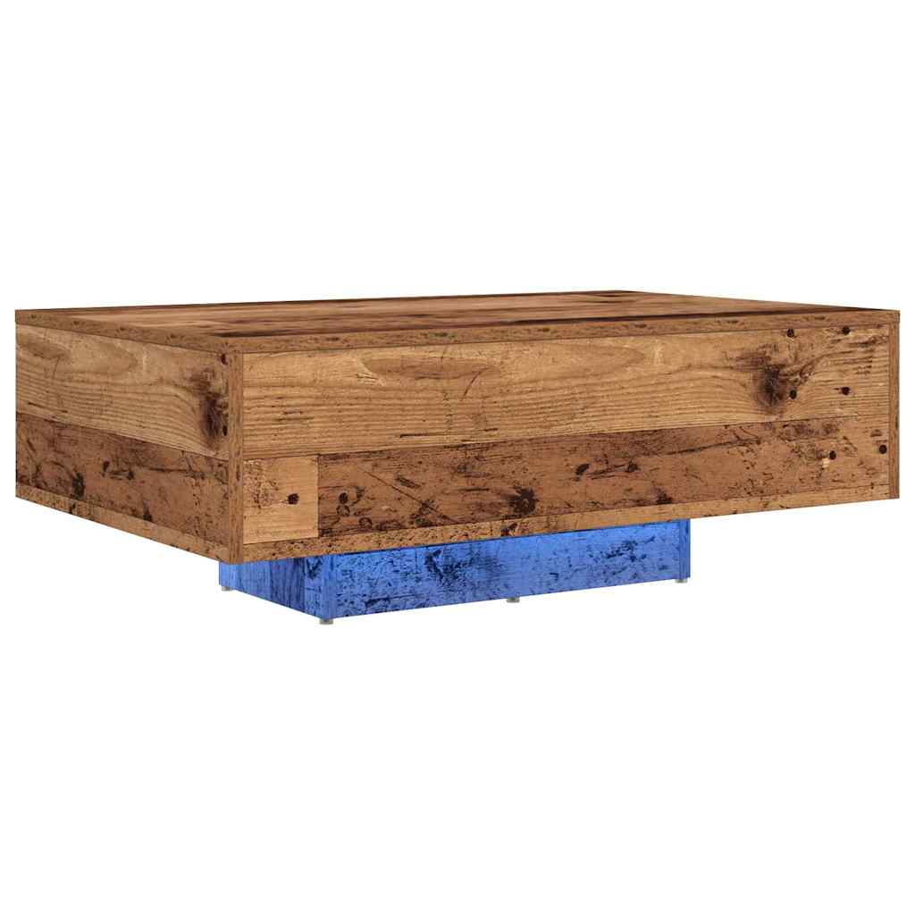 Salongbord Sofabord Tre med LED-lamper Gamle Wood 85x55x31 cm