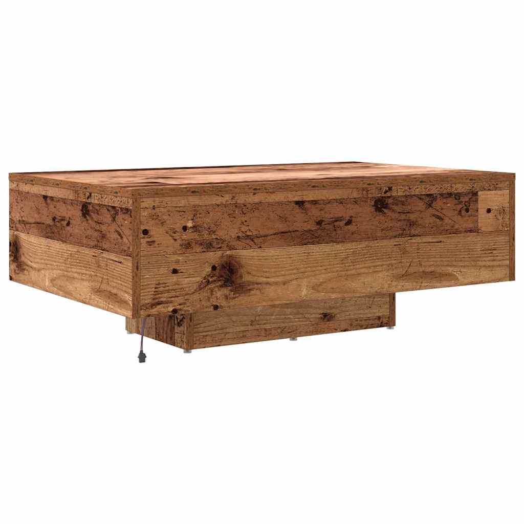 Salongbord Sofabord Tre med LED-lamper Gamle Wood 85x55x31 cm