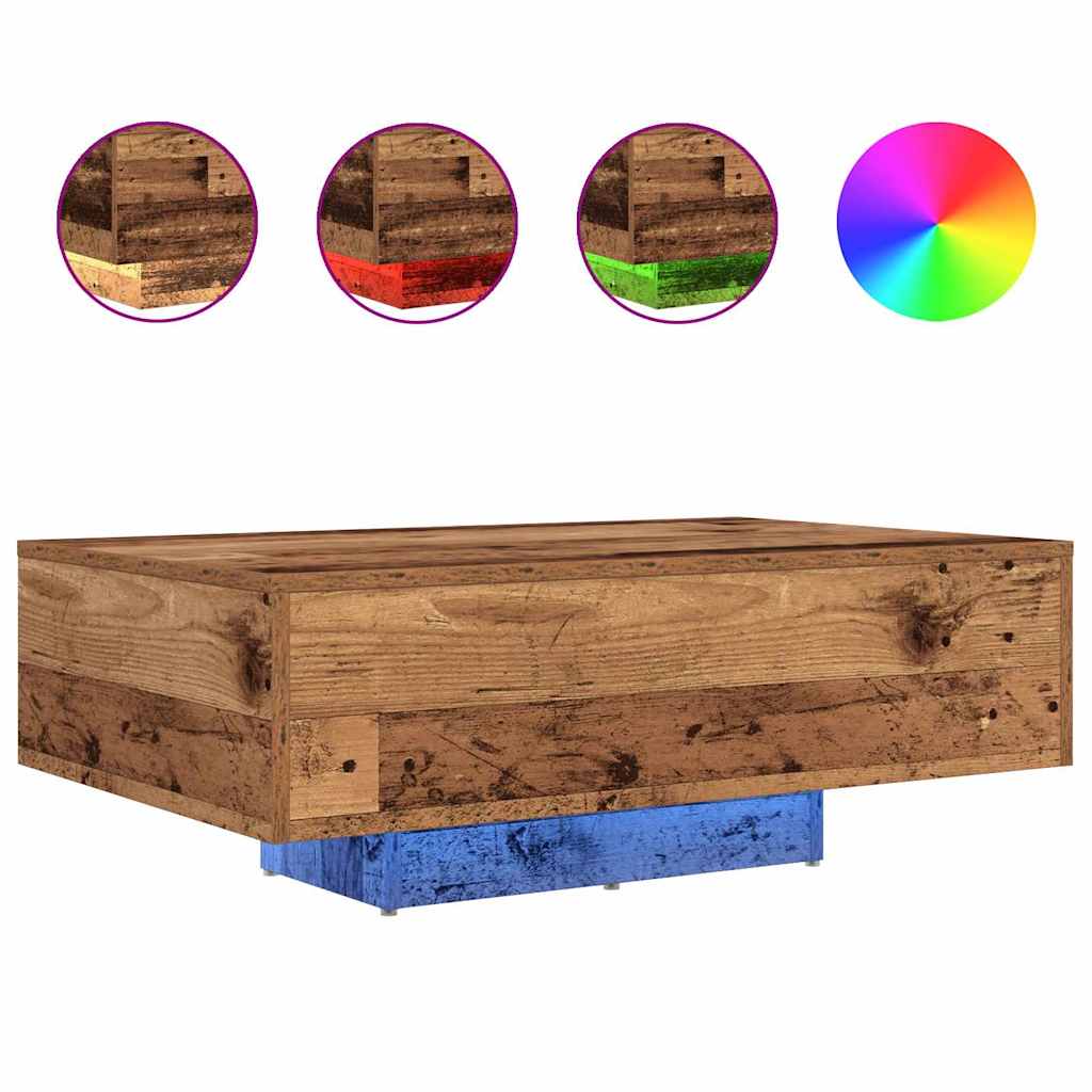 Salongbord Sofabord Tre med LED-lamper Gamle Wood 85x55x31 cm