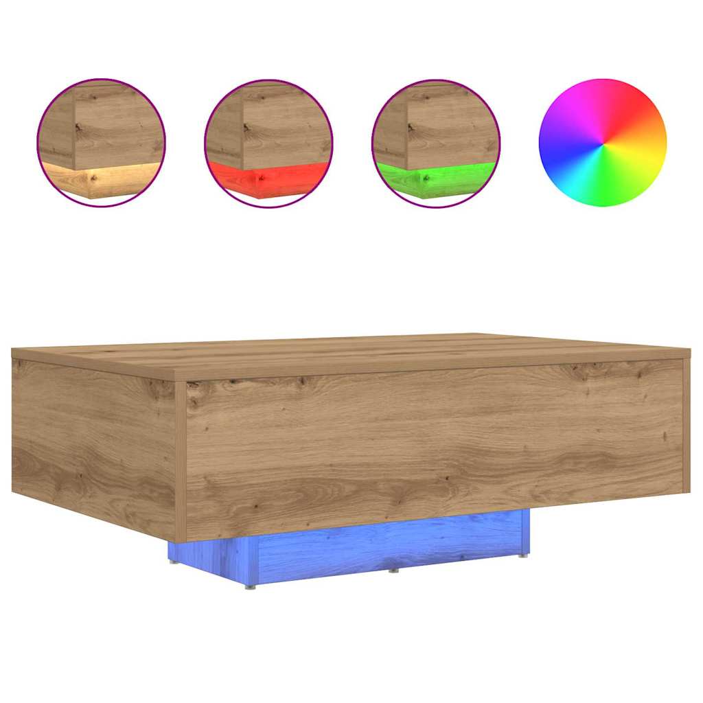 Salongbord Sofabord Artisan Eik med LED-lamper 85x55x31 cm