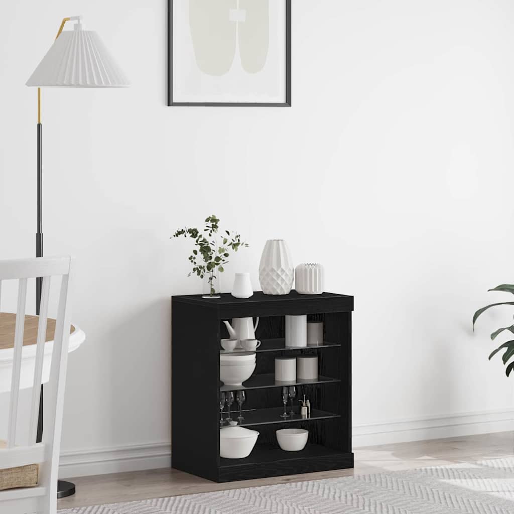 Skjenk Svart Eik med LED Lys 60,5x37x67 cm