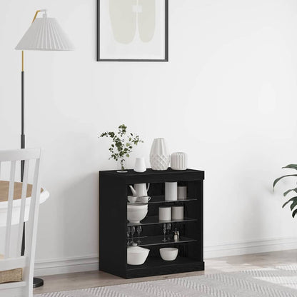 Skjenk Svart Eik med LED Lys 60,5x37x67 cm