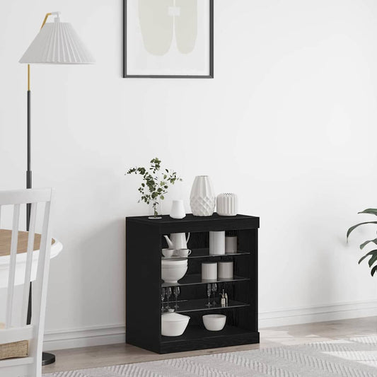 Skjenk Svart Eik med LED Lys 60,5x37x67 cm