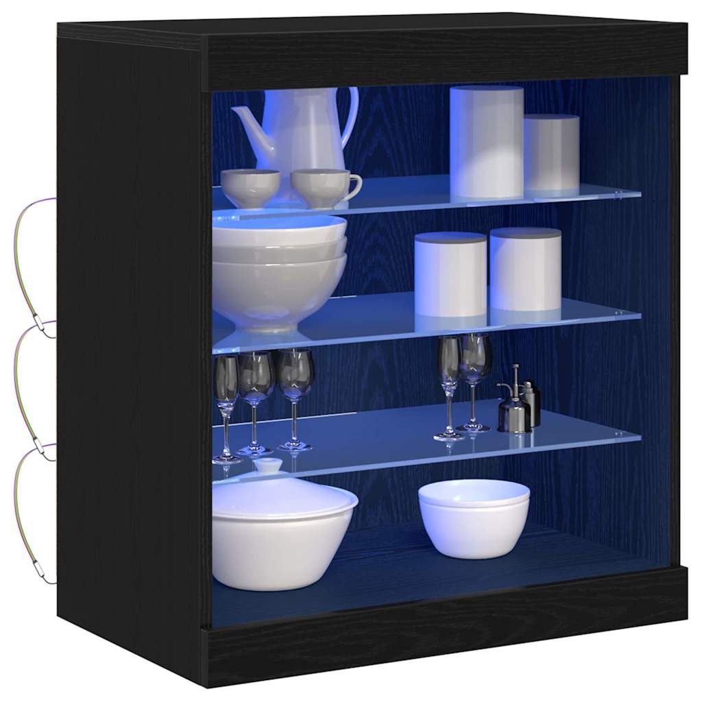 Skjenk Svart Eik med LED Lys 60,5x37x67 cm