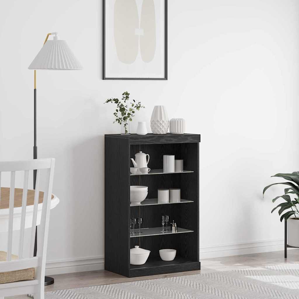Skjenk Svart Eik med LED-lys 60,5x37x100 cm