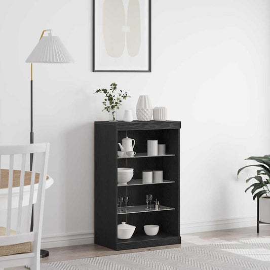 Skjenk Svart Eik med LED-lys 60,5x37x100 cm