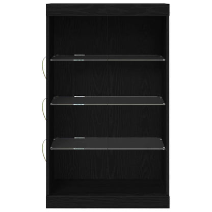 Skjenk Svart Eik med LED-lys 60,5x37x100 cm