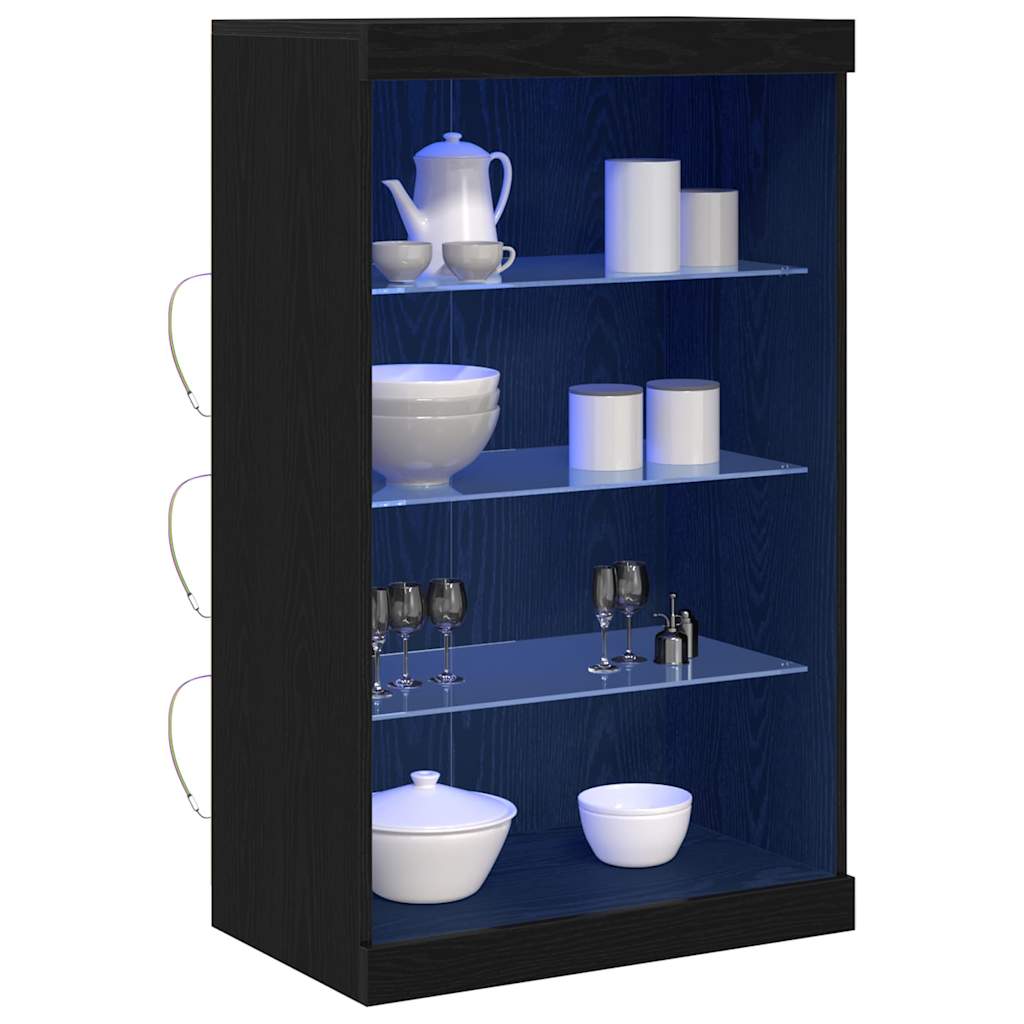 Skjenk Svart Eik med LED-lys 60,5x37x100 cm