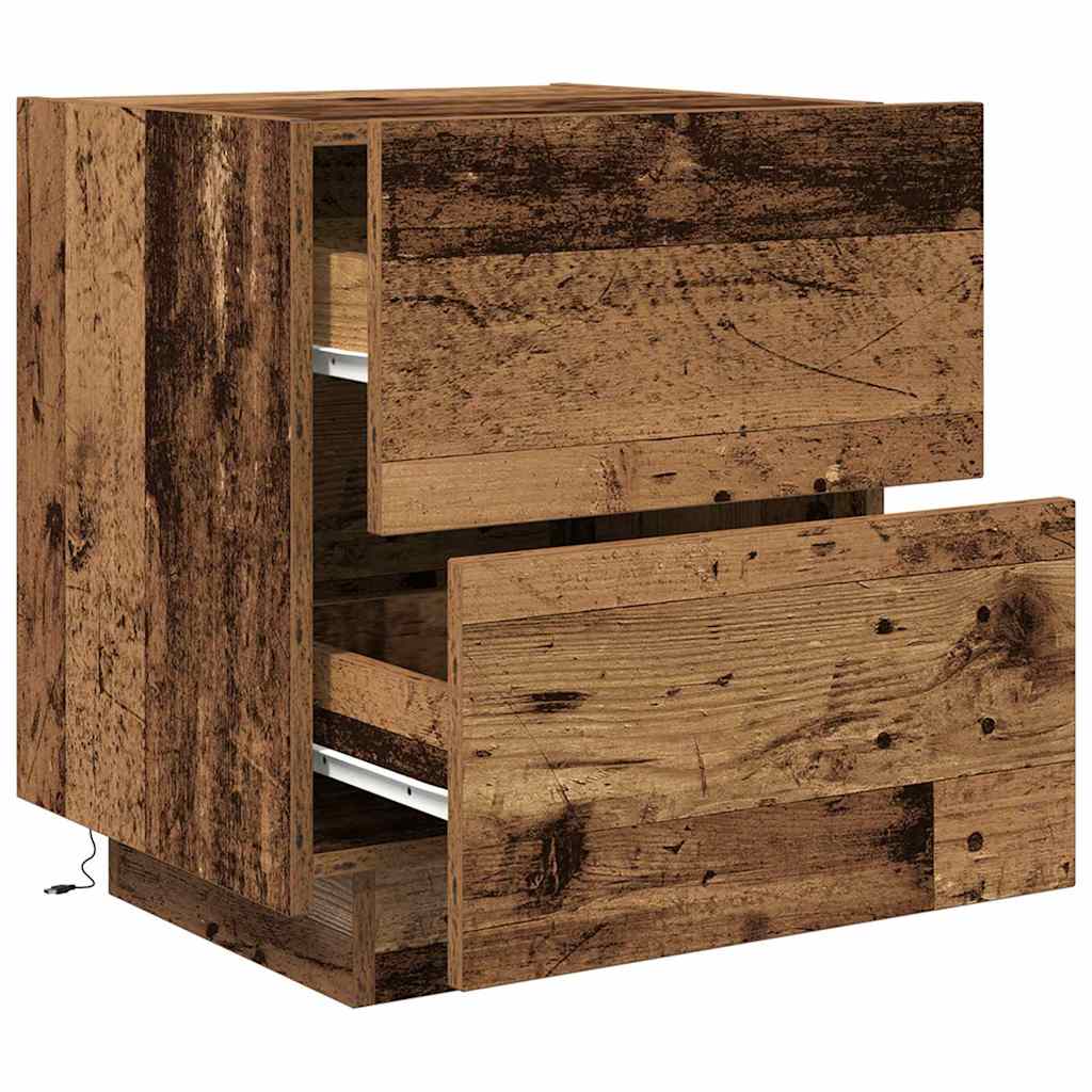 Nattbord Sengbord Gammelt Tre LED 45x40x55 cm
