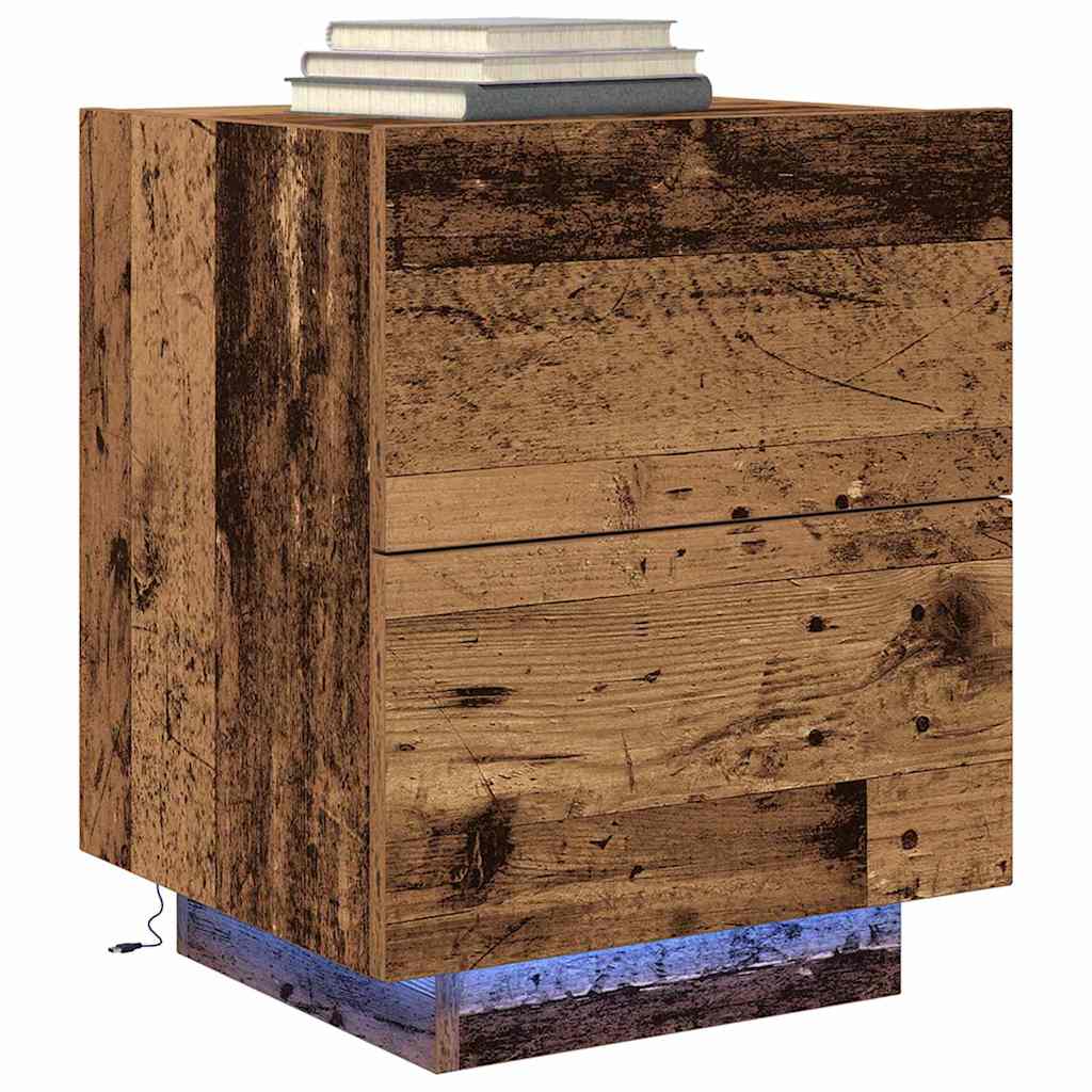 Nattbord Sengbord Gammelt Tre LED 45x40x55 cm