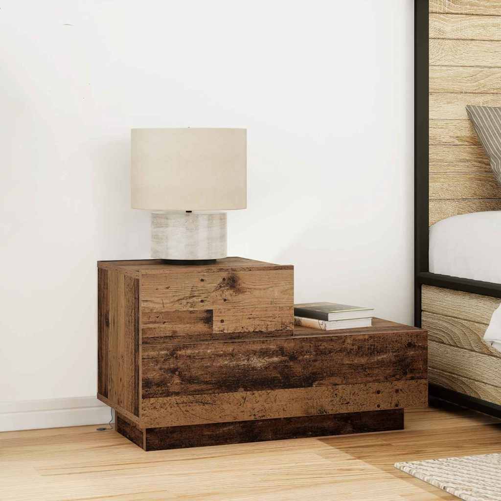 Nattbord Sengbord Gammelt Tre med LED 100x36x49 cm
