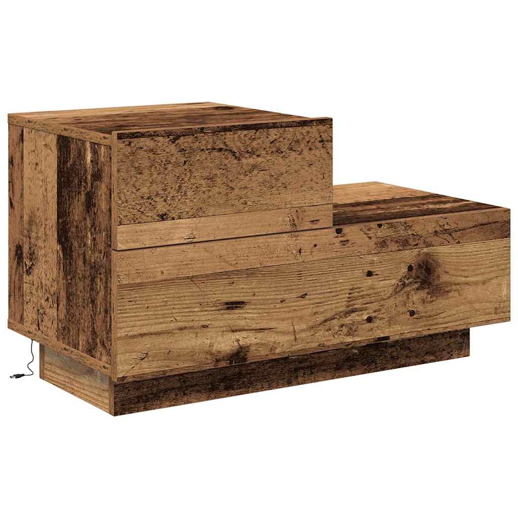 Nattbord Sengbord Gammelt Tre med LED 100x36x49 cm